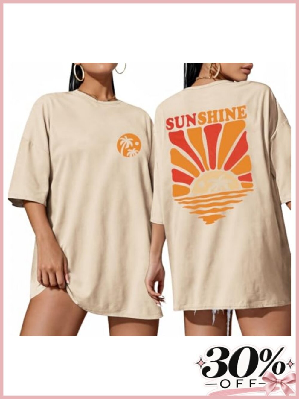 Oversized Graphic T-Shirt for Women Crew Neck Drop Shoulder Casual Summer Top - Picture 1 of 6